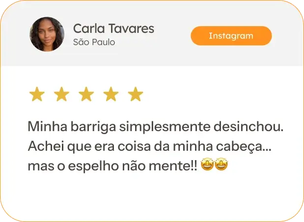 Avaliação 5 estrelas de Carla Tavares de São Paulo sobre o Drenna+ emagrecedor — barriga desinchada