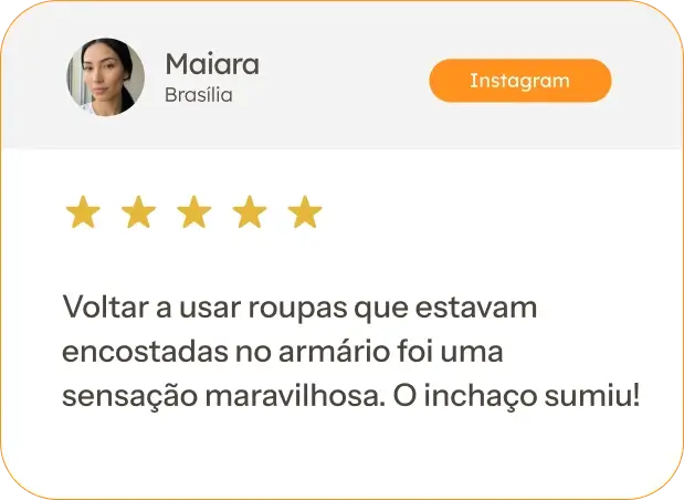 Avaliação 5 estrelas de Maiara de Brasília sobre o Drenna+ — inchaço sumiu e voltou a usar roupas antigas