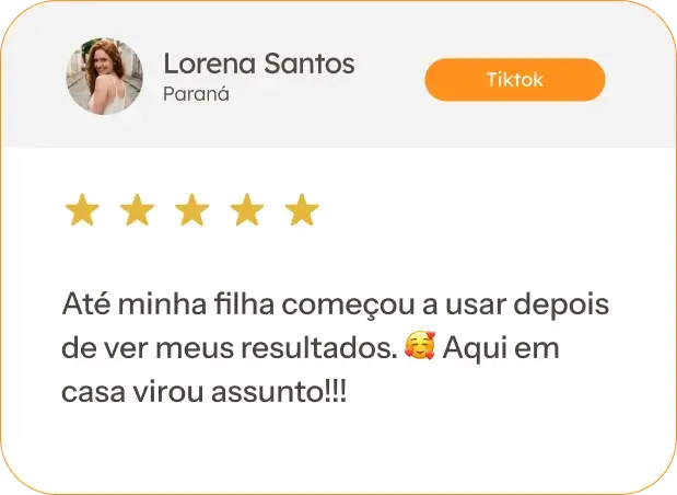 Avaliação 5 estrelas de Lorena Santos do Paraná sobre o Drenna+ — toda a família começou a usar